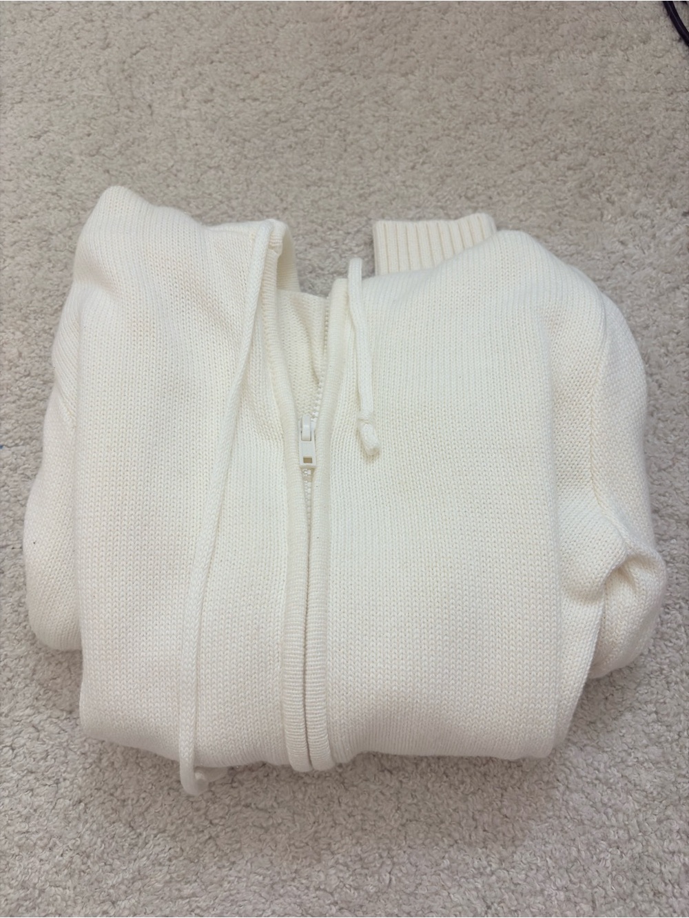 Brandy Melville Ivory Zip-Up Hooded Knit Cardigan